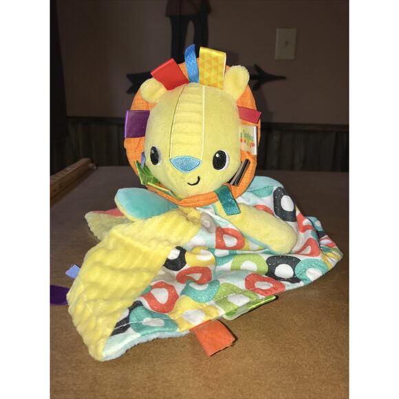 Taggies Lovey Lion Baby Security Blanket Plush Bright Starts Toy Yellow Blue Red - Picture 1 of 7